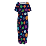 Doodle Planets Pattern Print Short Sleeve Long Nightdress