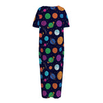 Doodle Planets Pattern Print Short Sleeve Long Nightdress