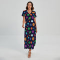 Doodle Planets Pattern Print Short Sleeve Maxi Dress