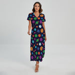 Doodle Planets Pattern Print Short Sleeve Maxi Dress