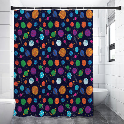 Doodle Planets Pattern Print Shower Curtain