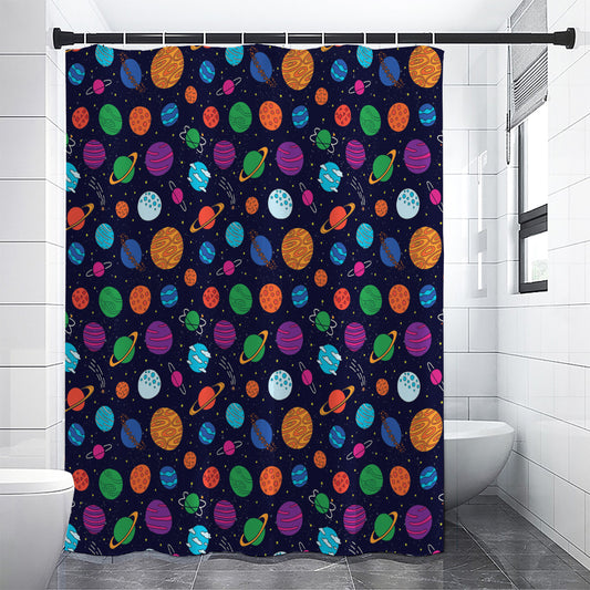 Doodle Planets Pattern Print Shower Curtain