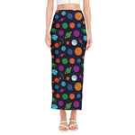 Doodle Planets Pattern Print Side Slit Maxi Skirt