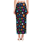 Doodle Planets Pattern Print Side Slit Maxi Skirt