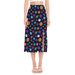 Doodle Planets Pattern Print Side Slit Midi Skirt