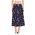 Doodle Planets Pattern Print Side Slit Midi Skirt