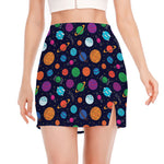 Doodle Planets Pattern Print Side Slit Mini Skirt