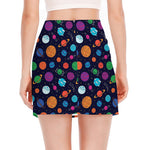 Doodle Planets Pattern Print Side Slit Mini Skirt