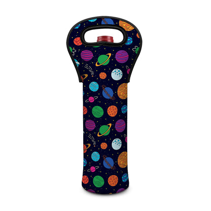 Doodle Planets Pattern Print Single Neoprene Wine Tote