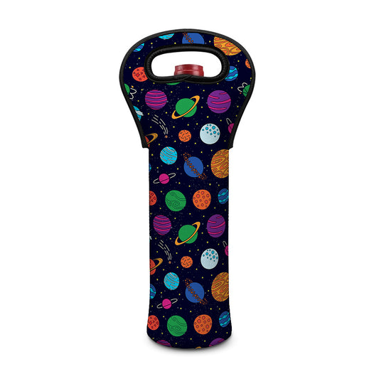 Doodle Planets Pattern Print Single Neoprene Wine Tote