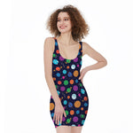 Doodle Planets Pattern Print Sleeveless Bodycon Dress