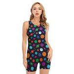 Doodle Planets Pattern Print Sleeveless One Piece Swimsuit