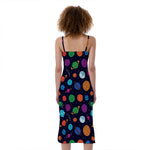 Doodle Planets Pattern Print Slim Fit Midi Cami Dress
