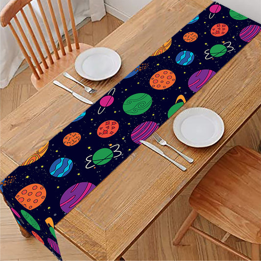 Doodle Planets Pattern Print Table Runner
