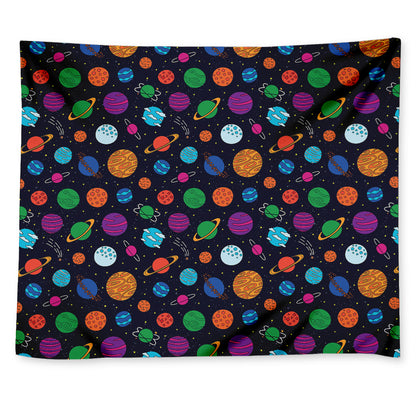 Doodle Planets Pattern Print Tapestry