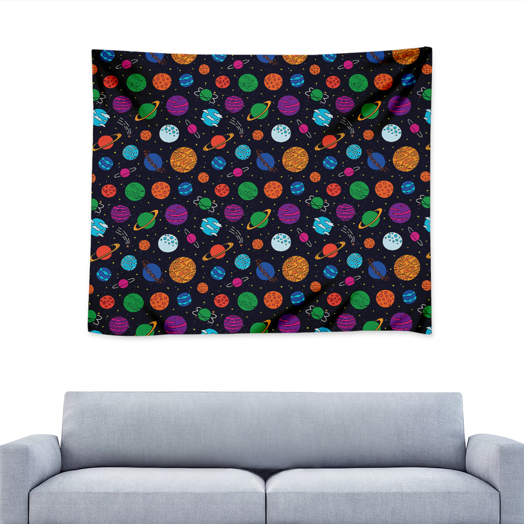 Doodle Planets Pattern Print Tapestry