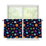 Doodle Planets Pattern Print Tier Curtains