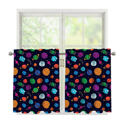 Doodle Planets Pattern Print Tier Curtains
