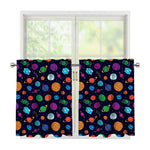 Doodle Planets Pattern Print Tier Curtains