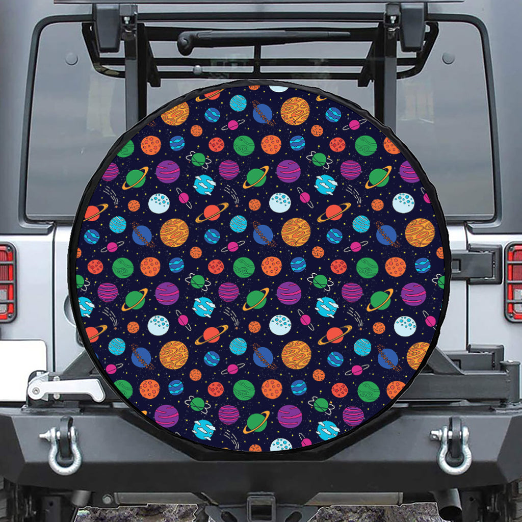 Doodle Planets Pattern Print Tire Cover