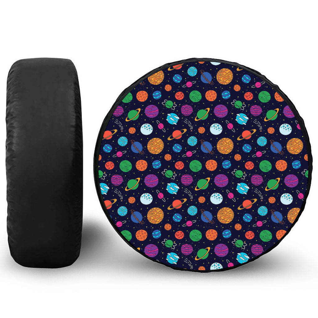 Doodle Planets Pattern Print Tire Cover