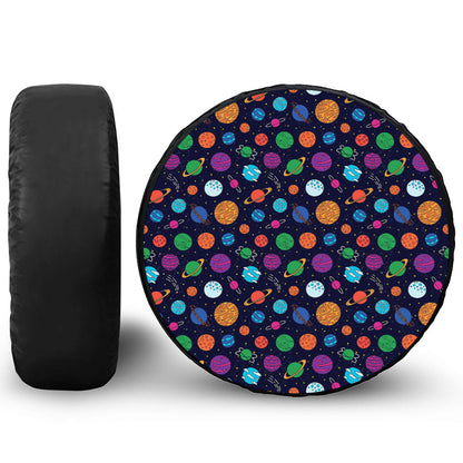 Doodle Planets Pattern Print Tire Cover