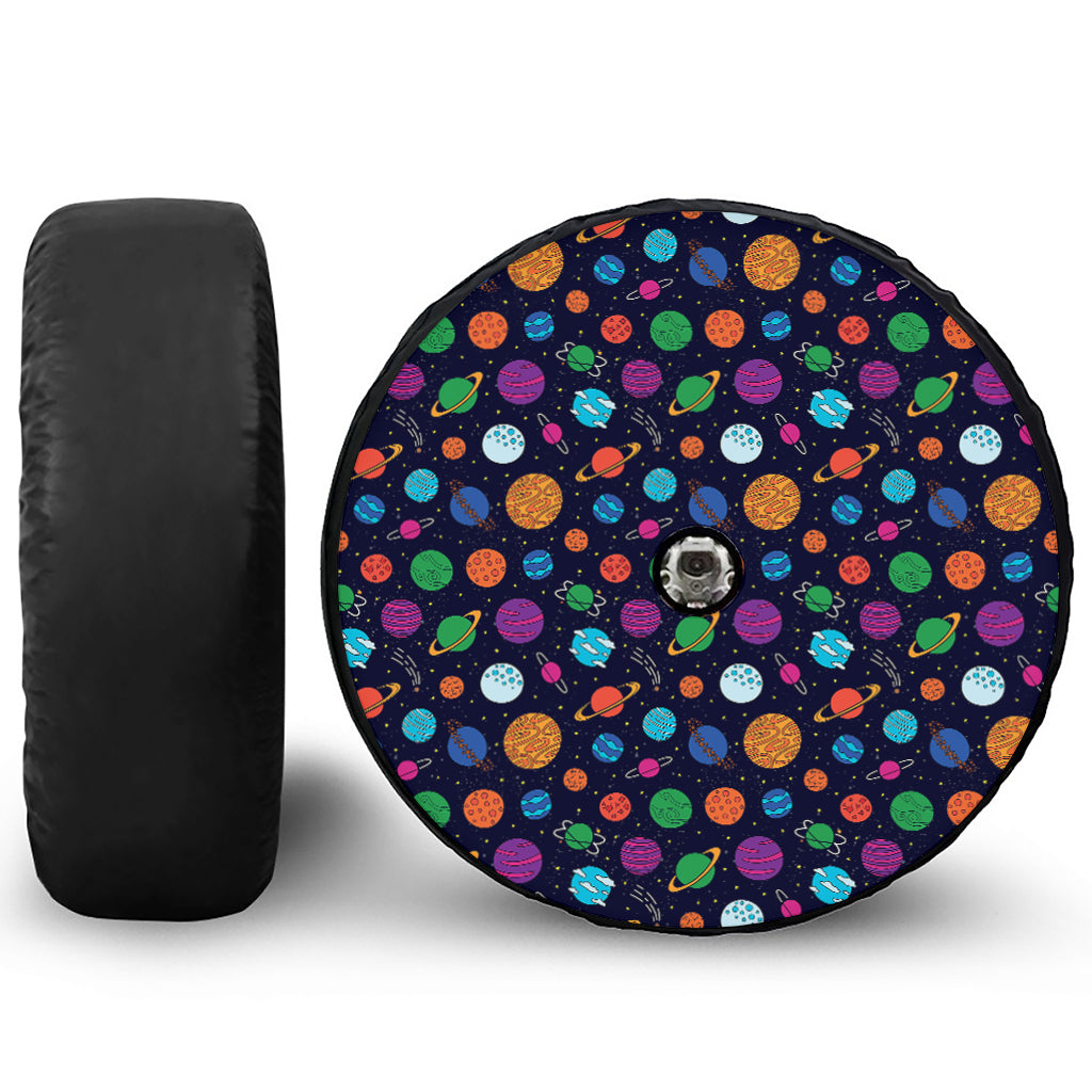 Doodle Planets Pattern Print Tire Cover With Camera Hole