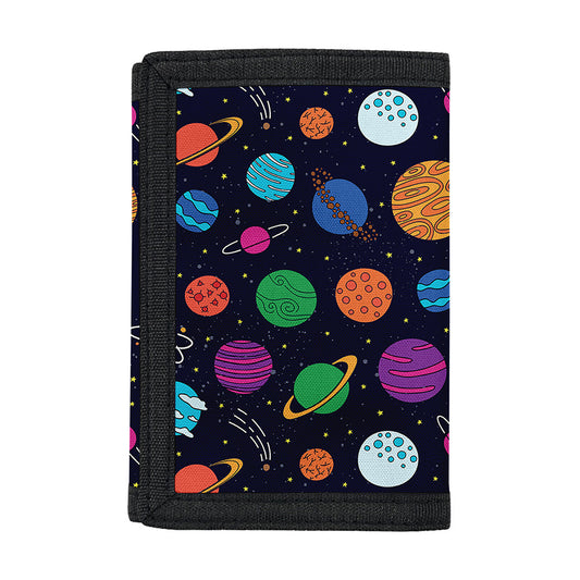 Doodle Planets Pattern Print Trifold Wallet