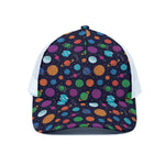 Doodle Planets Pattern Print White Mesh Trucker Cap