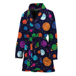 Doodle Planets Pattern Print Women's Bathrobe