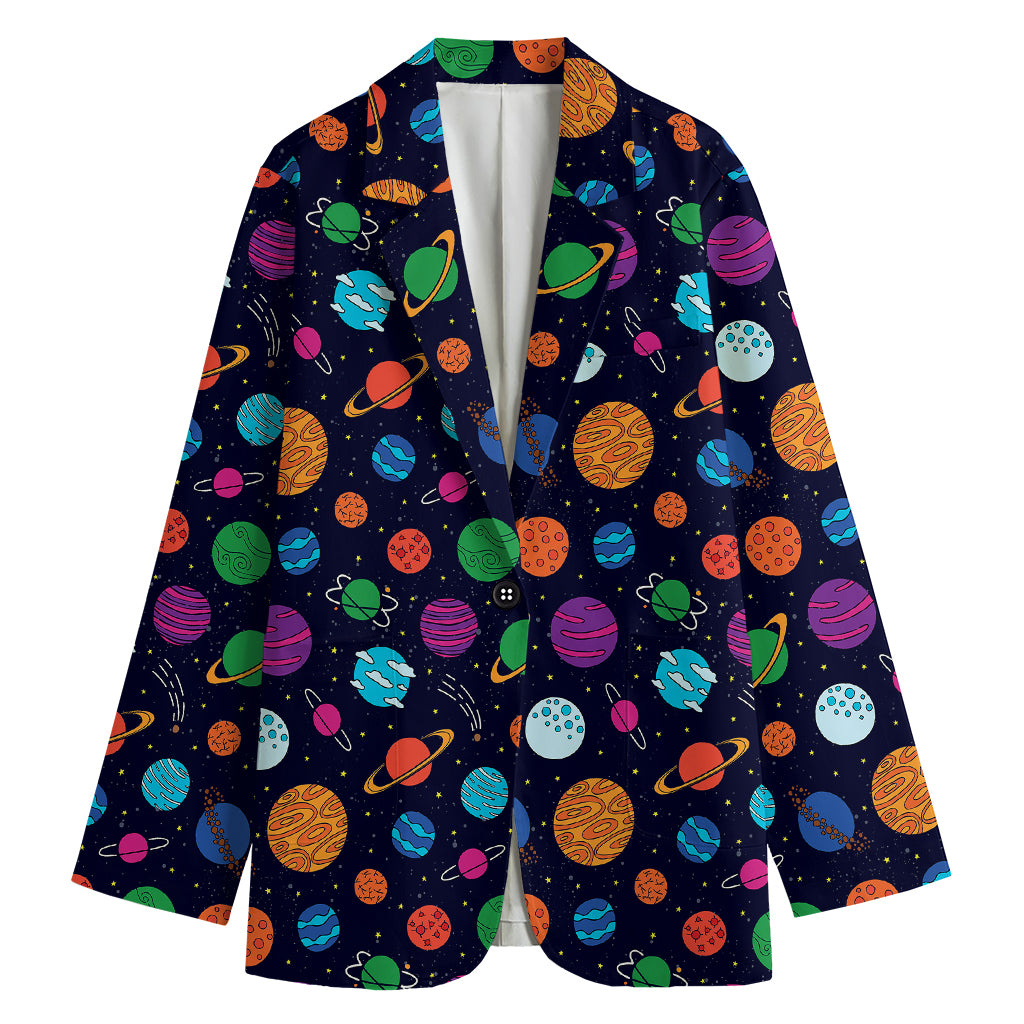 Doodle Planets Pattern Print Women's Blazer