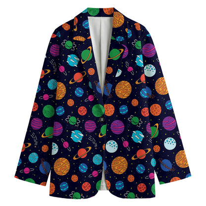 Doodle Planets Pattern Print Women's Blazer