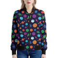 Doodle Planets Pattern Print Women's Bomber Jacket