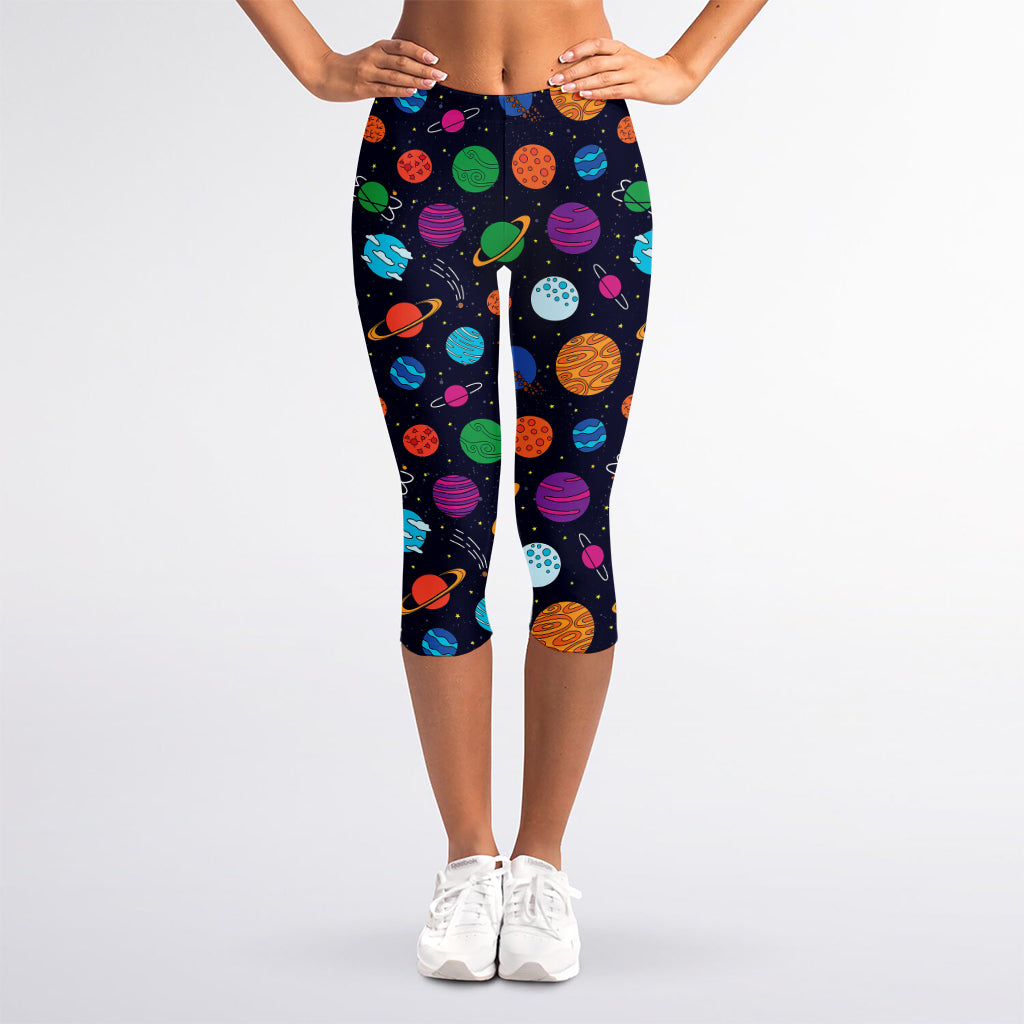 Doodle Planets Pattern Print Women's Capri Leggings