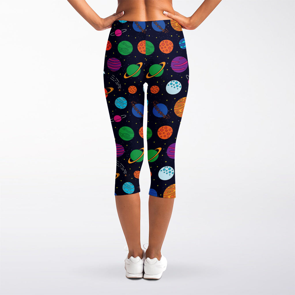 Doodle Planets Pattern Print Women's Capri Leggings