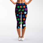 Doodle Planets Pattern Print Women's Capri Leggings