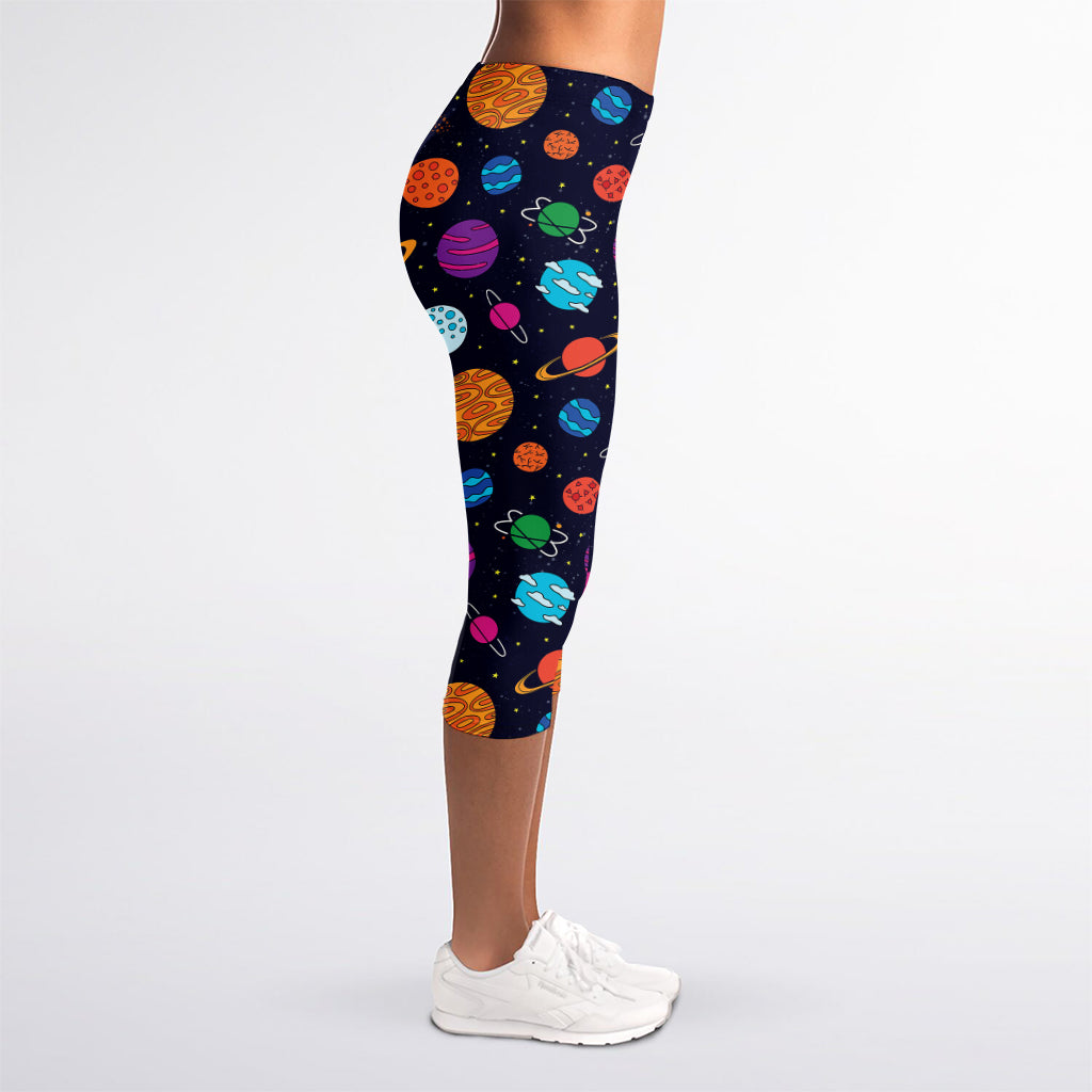Doodle Planets Pattern Print Women's Capri Leggings