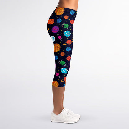 Doodle Planets Pattern Print Women's Capri Leggings