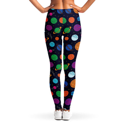 Doodle Planets Pattern Print Women's Leggings