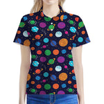 Doodle Planets Pattern Print Women's Polo Shirt