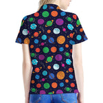 Doodle Planets Pattern Print Women's Polo Shirt