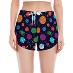 Doodle Planets Pattern Print Women's Split Running Shorts