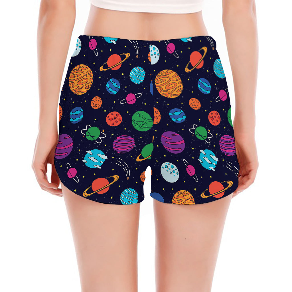 Doodle Planets Pattern Print Women's Split Running Shorts