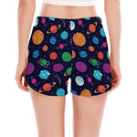 Doodle Planets Pattern Print Women's Split Running Shorts