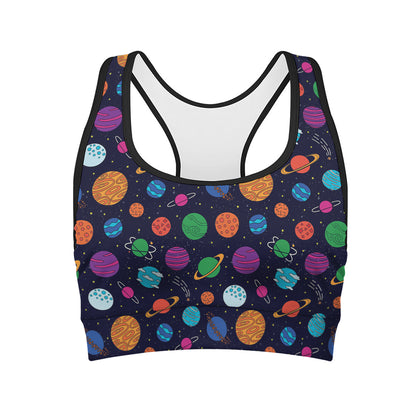 Doodle Planets Pattern Print Women's Sports Bra
