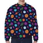Doodle Planets Pattern Print Zip Sleeve Bomber Jacket