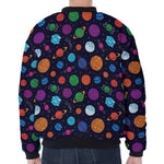 Doodle Planets Pattern Print Zip Sleeve Bomber Jacket