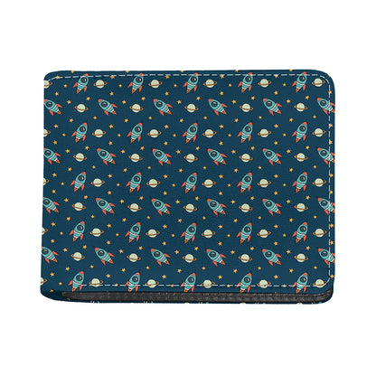 Doodle Rocket Pattern Print Bifold Wallet