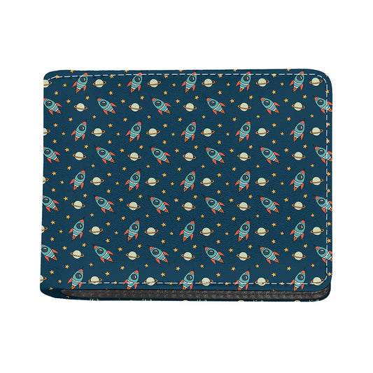Doodle Rocket Pattern Print Bifold Wallet