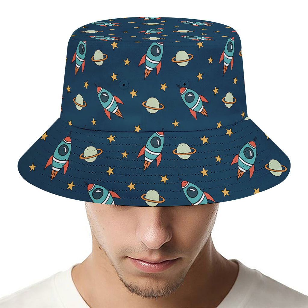 Doodle Rocket Pattern Print Bucket Hat